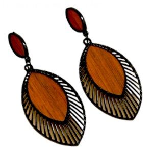Hollow out geometric wooden drop earrings